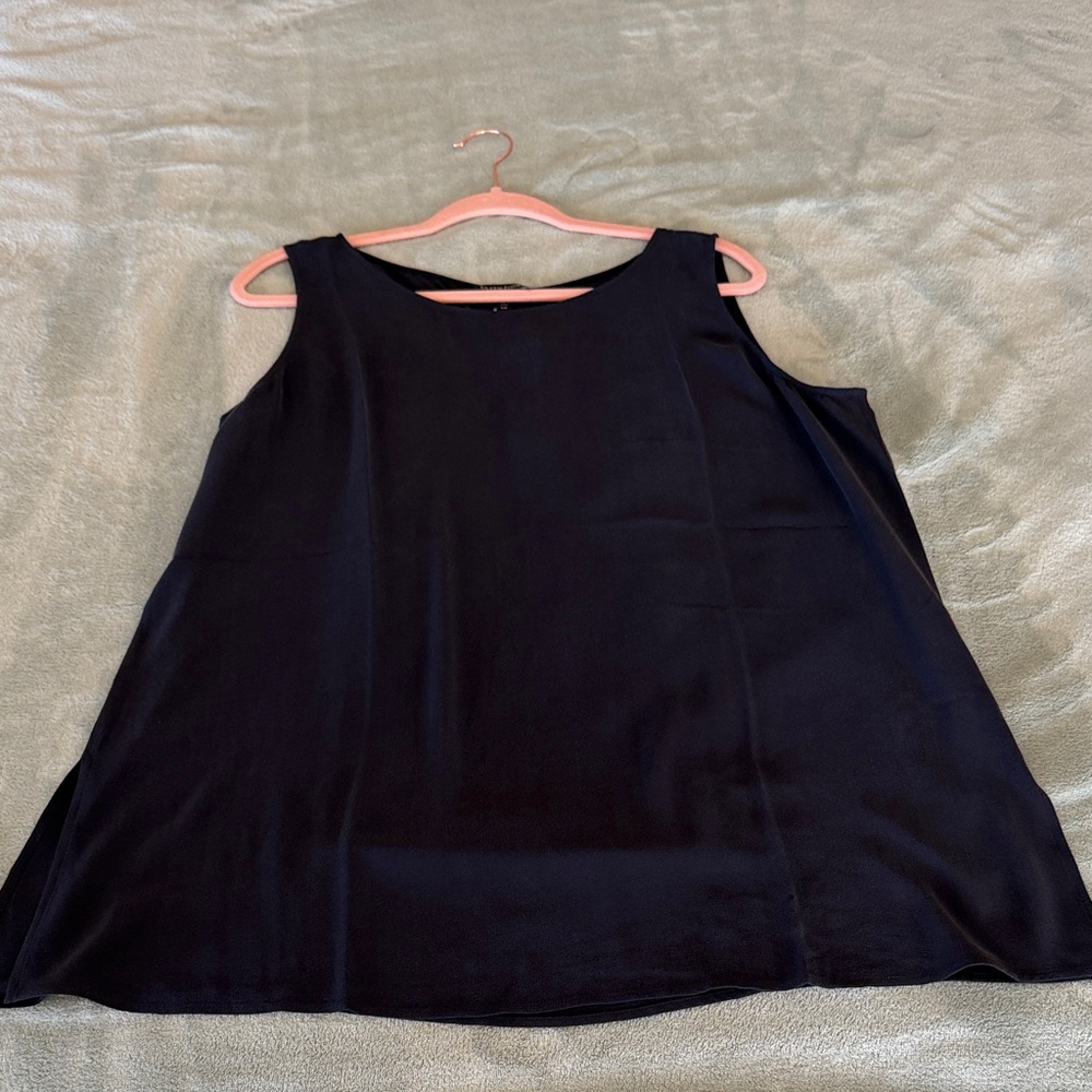 Eileen Fisher Silk Georgette Crepe Ballet Neck Long Tank Easy Fit, Long Length.